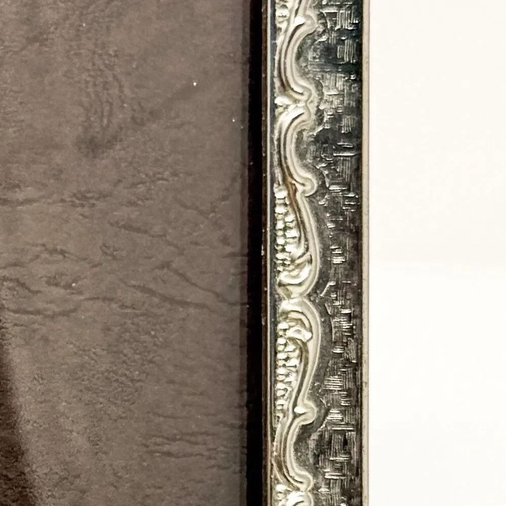 Vintage MCM Ornate Silver Tone Metal 5x7 Photo Frame Footed Easel Back